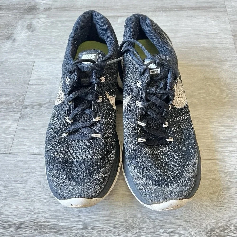Nike Flyknit Lunar 3 Running Shoes Mens 9 Black White Lunarlon Sneakers